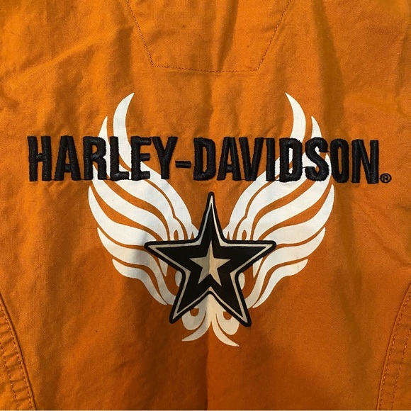 HARLEY DAVIDSON Moto Sleeveless Orange Button Down Shirt Size Small - Picture 8 of 11